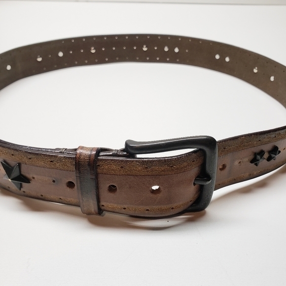 Post & Co Mens Handmade Italian Brown Leather Riveted Stars Belt SZ 34-36 - Picture 2 of 5